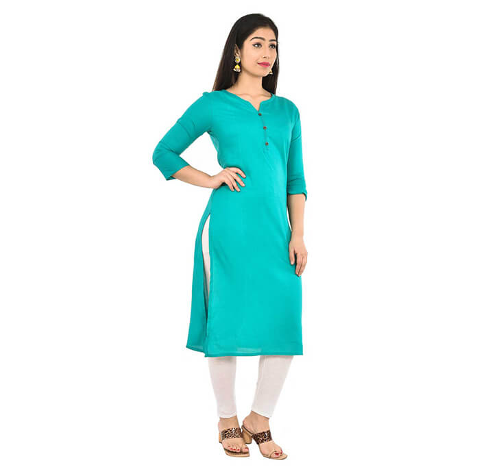 Sky Blue Neck Kurti (Regular Casual Kurtis For Office, Home)