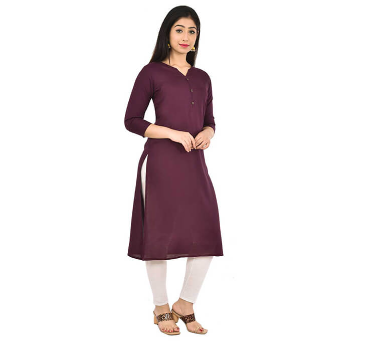 Wine Neck Kurti (Regular Casual Kurtis For Office, Home)