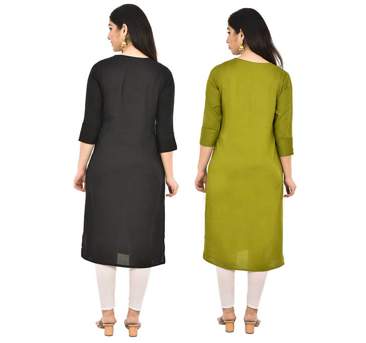 Buy Black & Mehandi V-Neck Kurti (Combo)