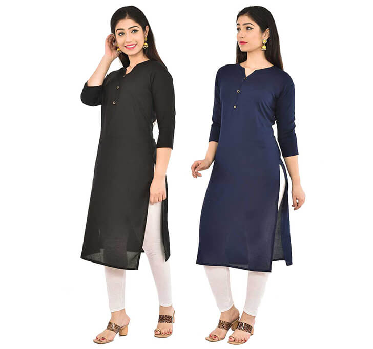 Black & Navy Blue V-Neck Kurti (Combo)