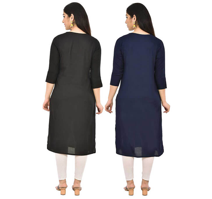 Buy Black & Navy Blue V-Neck Kurti (Combo)