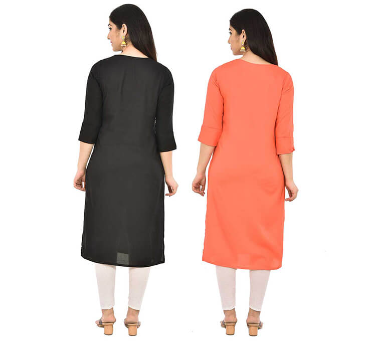 Buy Black & Peach V-Neck Kurti (Combo)