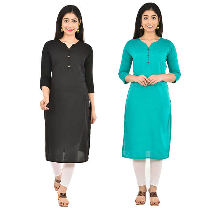 Black & Sky Blue V-Neck Kurti (Combo)