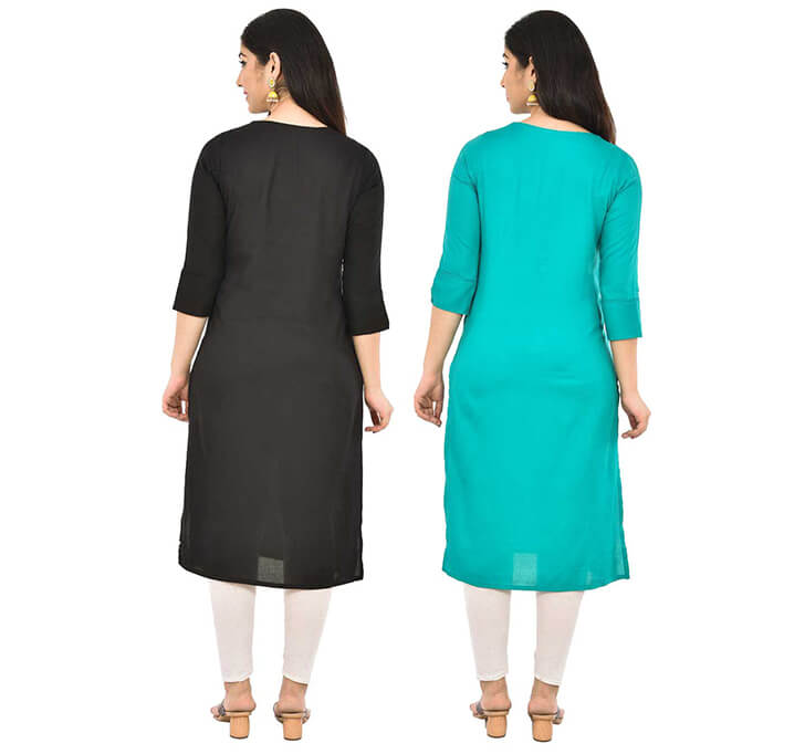 Buy Black & Sky Blue V-Neck Kurti (Combo)