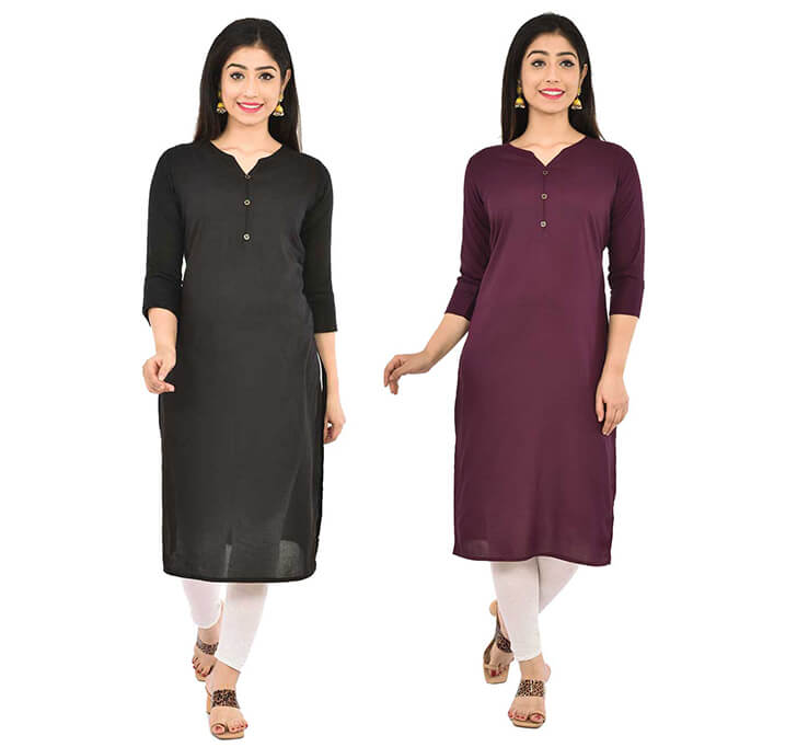 Black & Wine V-Neck Kurti (Combo)