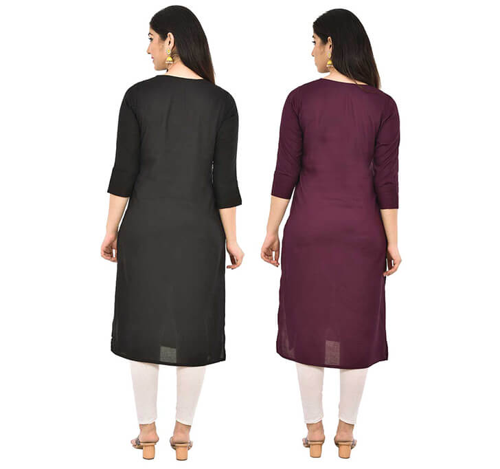 Buy Black & Wine V-Neck Kurti (Combo)