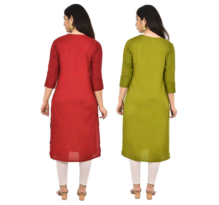 Buy Maroon & Mehandi V-Neck Kurti (Combo)