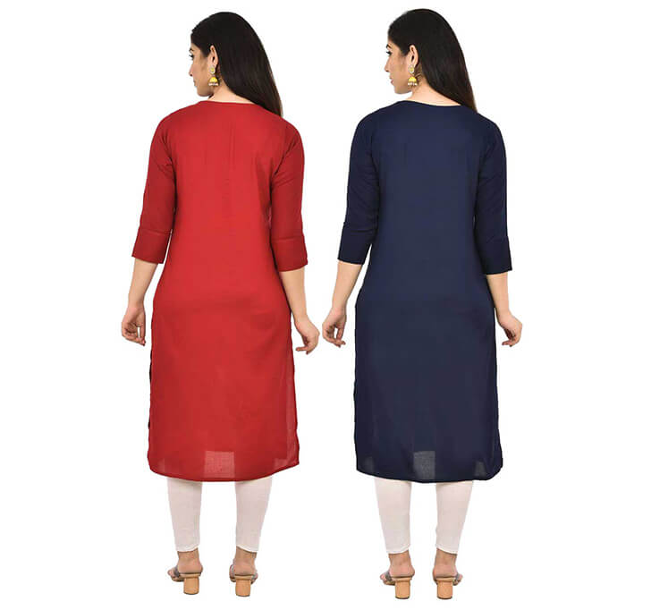 Buy Maroon & Navy Blue V-Neck Kurti (Combo)