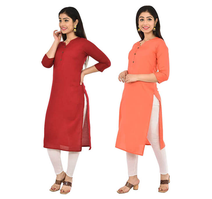 Maroon & Peach V-Neck Kurti (Combo)