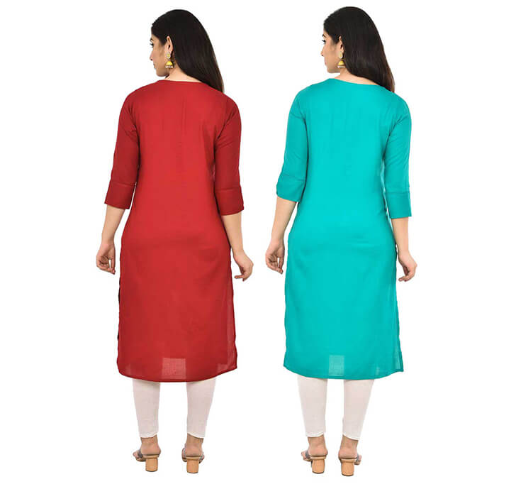 Buy Maroon & Sky Blue V-Neck Kurti (Combo)