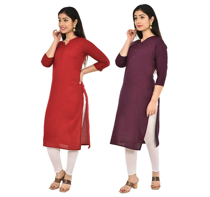 Maroon & Wine V-Neck Kurti (Combo)