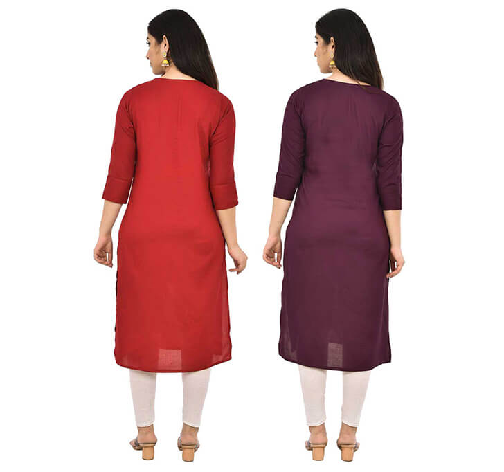 Buy Maroon & Wine V-Neck Kurti (Combo)