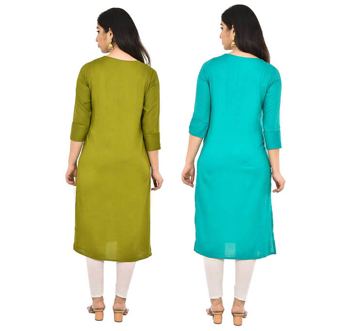 Buy Mehandi & Sky Blue V-Neck Kurti (Combo)