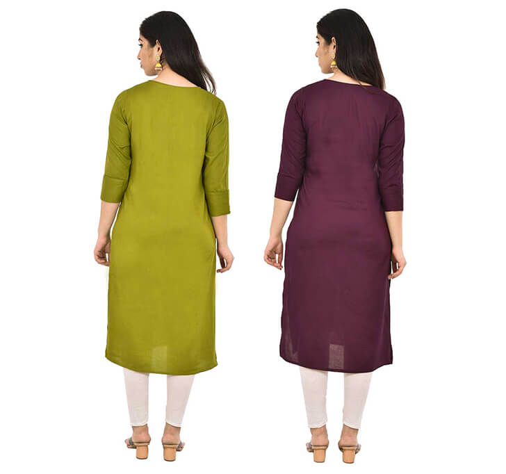 Buy Mehandi & Wine V-Neck Kurti (Combo)