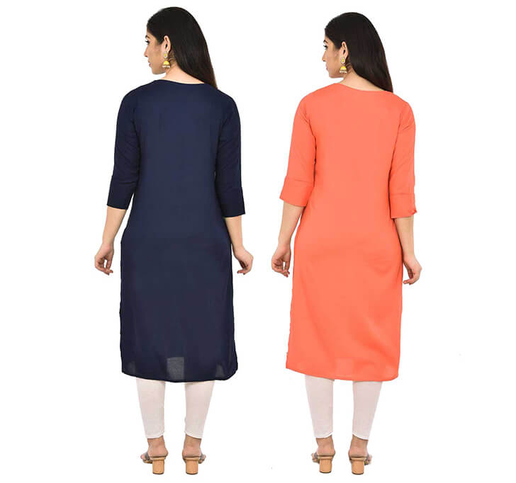 Buy Navy Blue & Peach V-Neck Kurti (Combo)