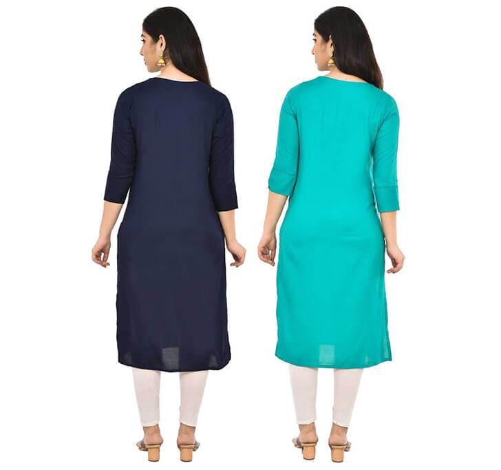 Buy Navy Blue & Sky Blue V-Neck Kurti (Combo)