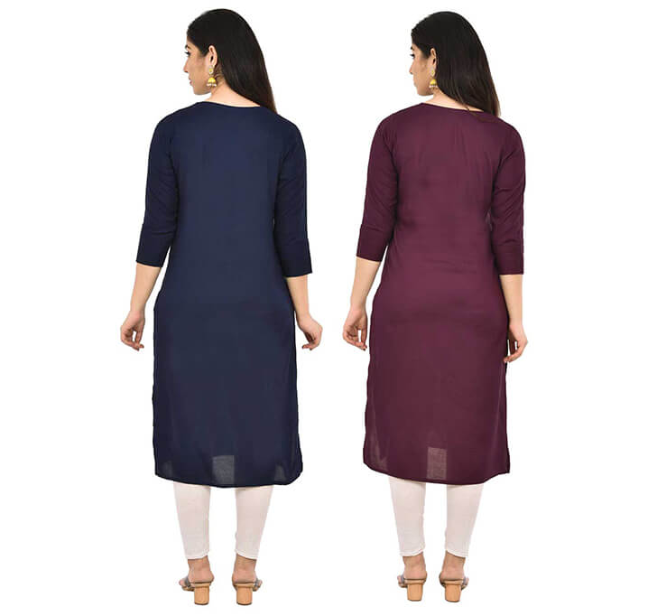 Buy Navy Blue & Wine V-Neck Kurti (Combo)