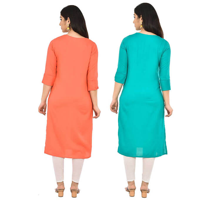 Buy Peach & Sky Blue V-Neck Kurti (Combo)