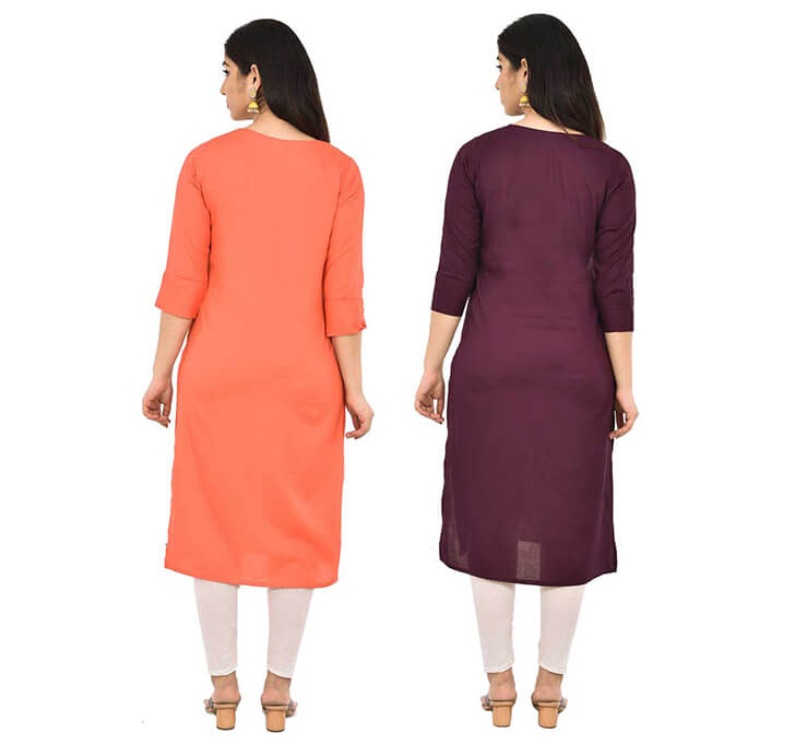 Buy Peach & Wine V-Neck Kurti (Combo)