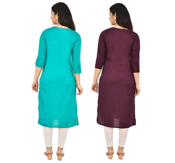 Buy Sky Blue & Wine V-Neck Kurti (Combo)