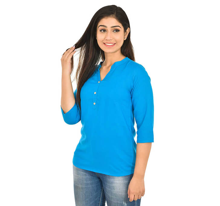 Buy V-Neck Dark Sky Blue Regular Top