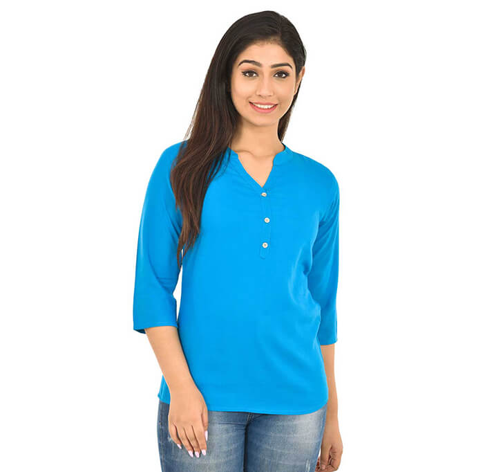 V-Neck Dark Sky Blue Regular Top