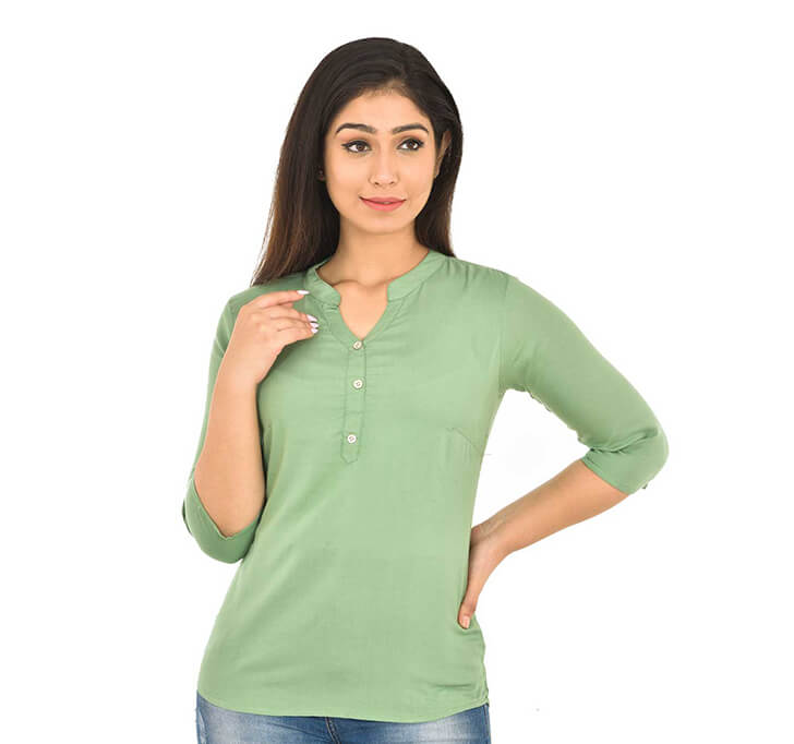 Buy V-Neck Light Green Regular Top