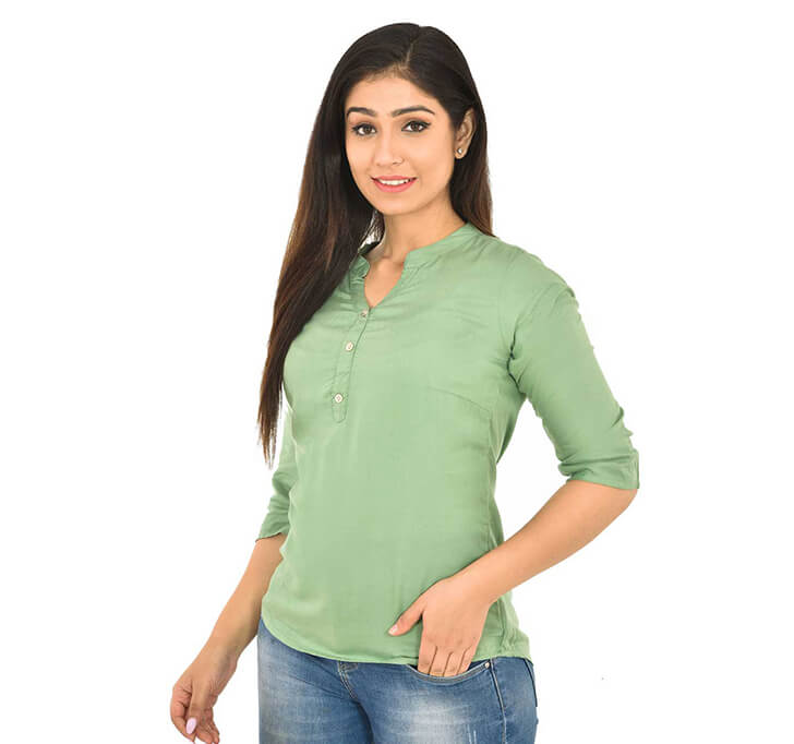 V-Neck Light Green Regular Top