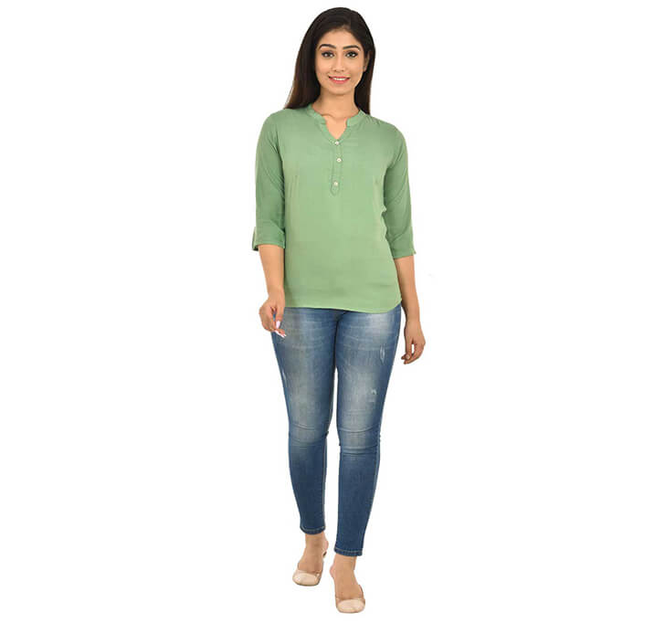 Buy V-Neck Light Green Regular Top