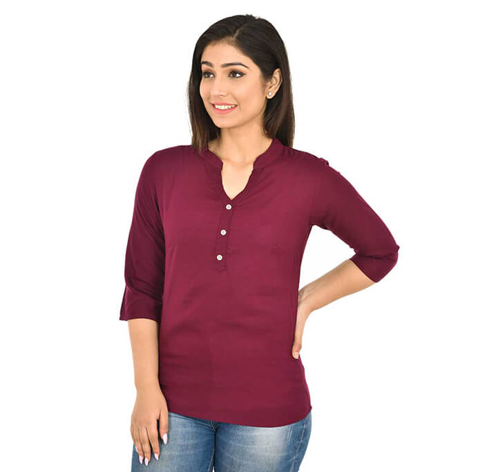 Buy V-Neck Maroon Regular Top