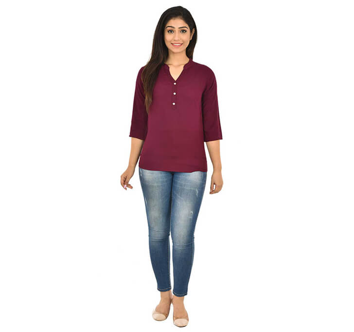 V-Neck Maroon Regular Top