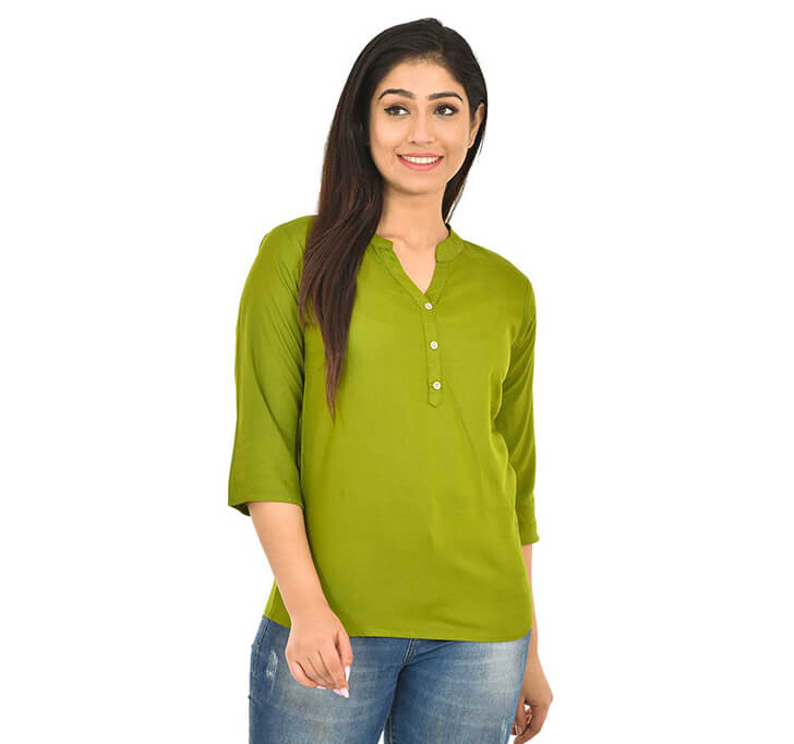 Buy V-Neck Mehandi Regular Top