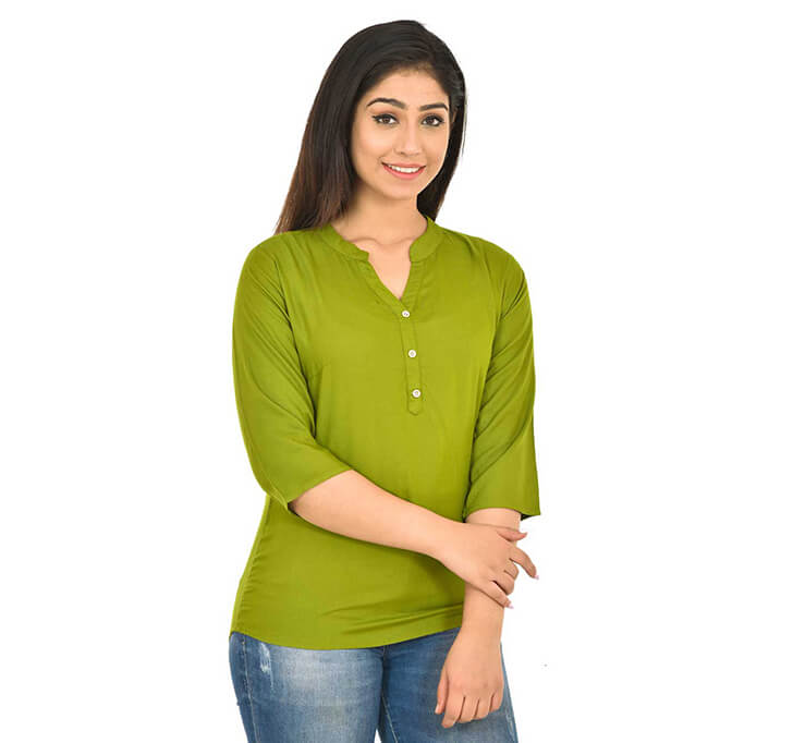 V-Neck Mehandi Regular Top