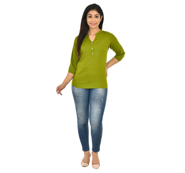 Buy V-Neck Mehandi Regular Top