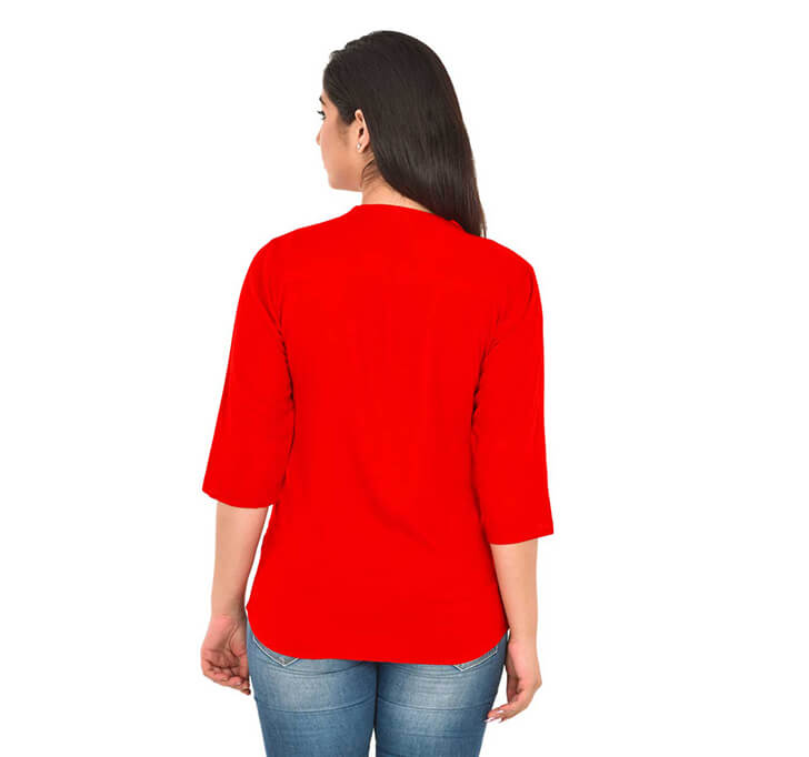 V-Neck Red Regular Top