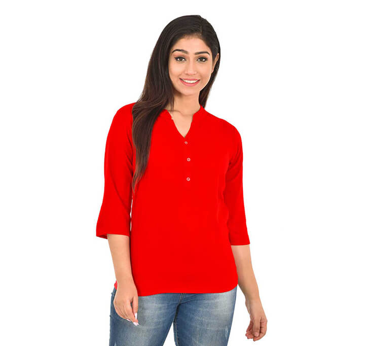 Buy V-Neck Red Regular Top