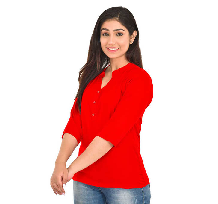 V-Neck Red Regular Top