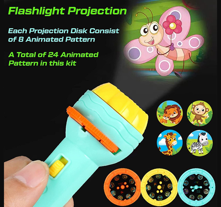 Widlely 3 Slides 24 Patterns Mini Projector Torch Toy Slide Flashlight Torch For Kids Projection Light Toy (Color Depends On Availability)