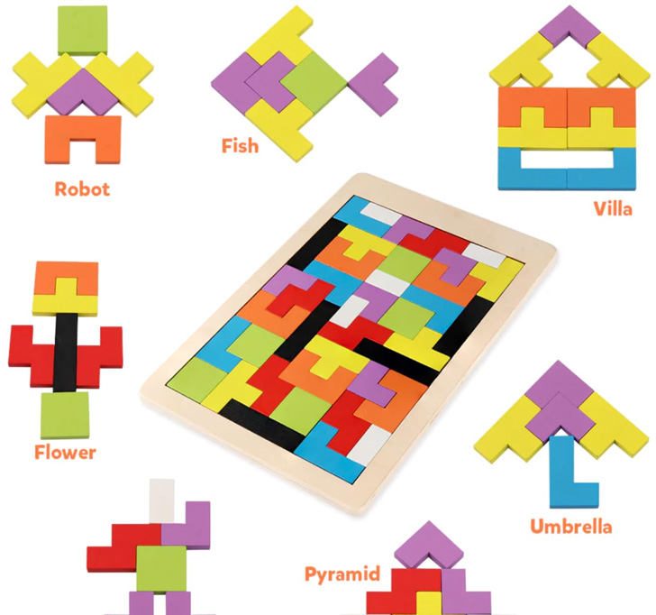 Wooden Tetris Russian Blocks Puzzle Game For Kids/Childrens-Early Learning Logical Development Brain Teasers - 40 Pcs Puzzle-Indoor/Outdoor Game (Pack Of 1) (Multicolor)