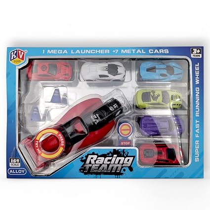 Buy Krafthooks Racing Team Mega Launcher Playset – High-Speed Car Racing Set With 7 Die-Cast Metal Cars And A Powerful Super-Fast Launcher