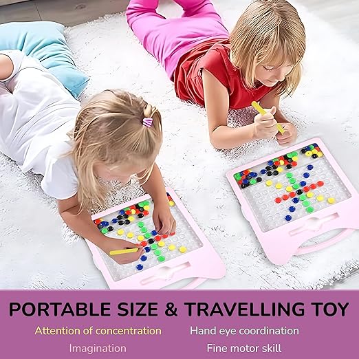 Buy RM Toys Dot Magpad Drawing Board Toy For Kids With 12 Double Sided Cards (5 Picture & 7 ABCD Cards), 50+ Colorful Magnetic Dots & 1 Stylus | Portable Doodle Magnetic Board - Multicolor