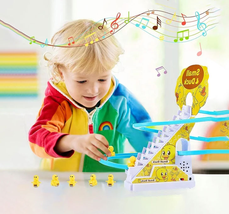Duck Slide Toy Set, Funny Automatic Stair-Climbing Ducklings Cartoon Race Track Set Little Lovely Duck Slide Toy Escalator Toy With Lights And Music