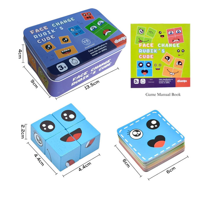 Buy Wooden Face Expressions Changing Magic Puzzle Building Cubes Blocks Games With 16 Buliding Blocks,72 Challenge Cards,Makes A Great Gift Game Toys For Kids