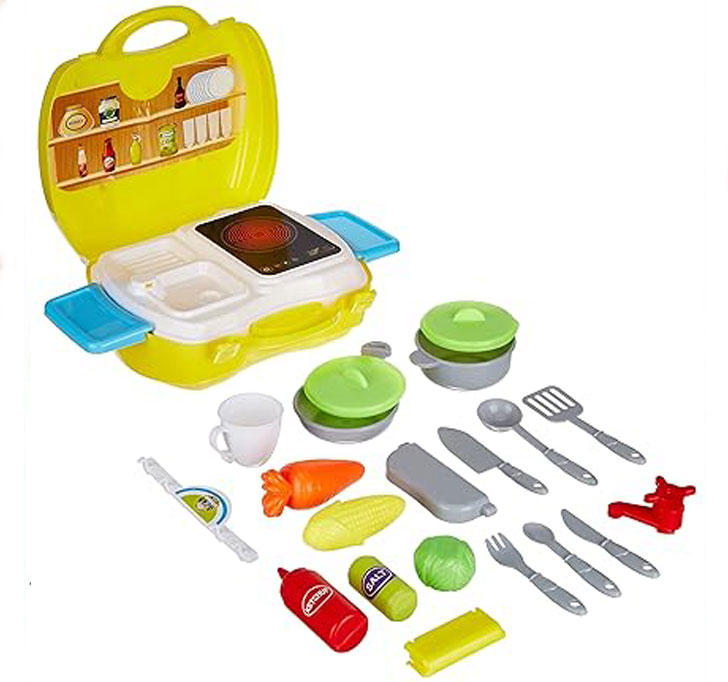 Buy Amazon Brand - Jam & Honey Kitchen Set For Kids | Pretend And Play Toy | Portable Suitcase With Realistic Cooking Toys | For Boys & Girls 2+ Years | Non-Toxic | 24 Pieces | Multicolour