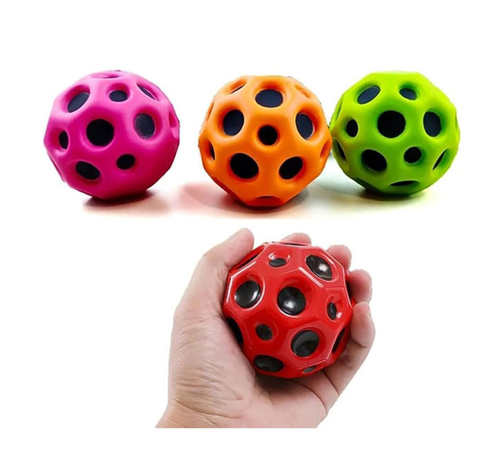VGRASSP Super Bouncy Rubber Moon Ball Toy For Kids And Adults With Craters - High Bounce, Textured Grip, Perfect For Playtime Fun - Soft Foam Ball, Multicolor (Pack Of 6)