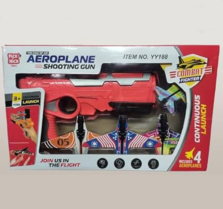 Aeroplane Shooting Gun Toy For Kids | Combat Fighter | Multicolor | Combat Fighter Aeroplane Shooting Gun With 4 Planes, Ages 3+