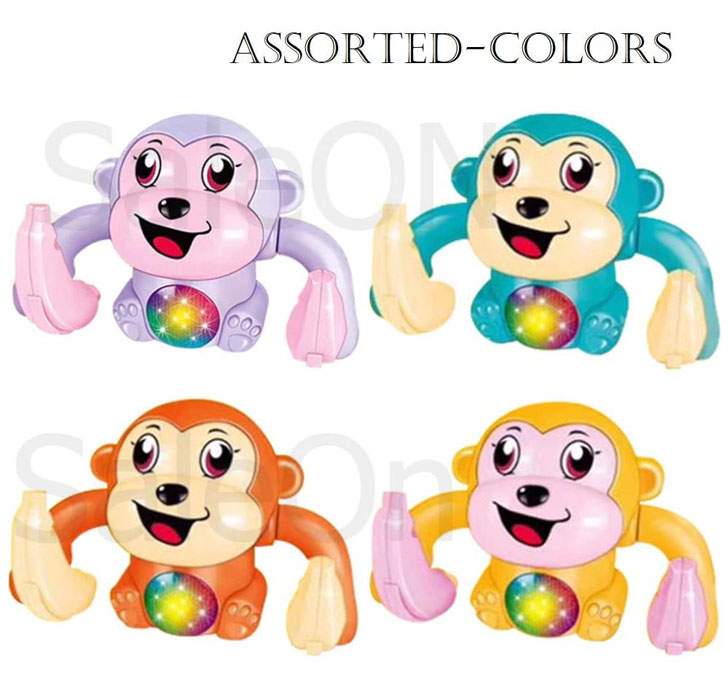 SaleOn Monkey Toy Sensor On-Off Dancing Spinning Rolling Tumble Monkey Toys For Kids Banana Monkey With Light And Musical Battery Not Included, Multicolor