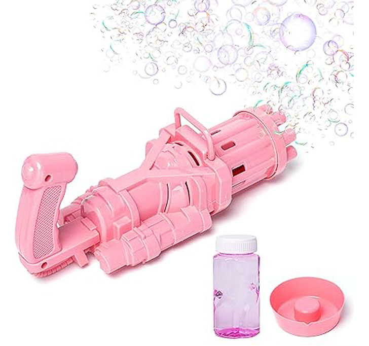 Black Olive Bubble Gun For Kids (8 Hole Electric Gatling Bubble Gun For Kids With Soap Solution Indoor And Outdoor)