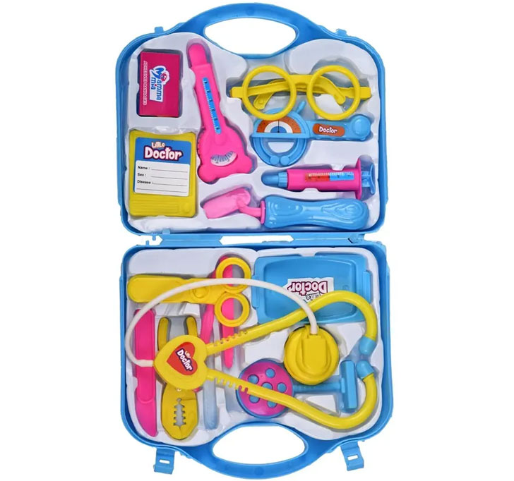 Little Doctor Medical Play Set, Kids Pretend Doctor Kit With Stethoscope And Accessories, Blue Carrying Case