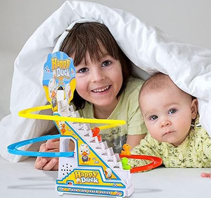 Set Toys For Kids -Storio Duck Slide Track  Ducklings Stair Climbing Toys For Kids, Escalator Toy With Lights And Music With 3 Ducks